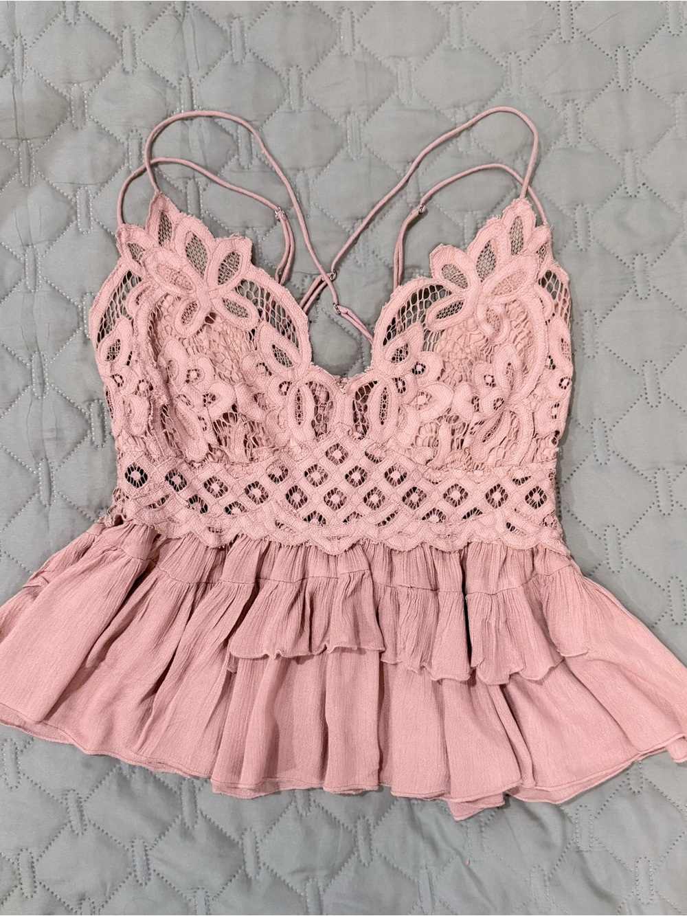 Free People Pink Lace Peplum Tank Top